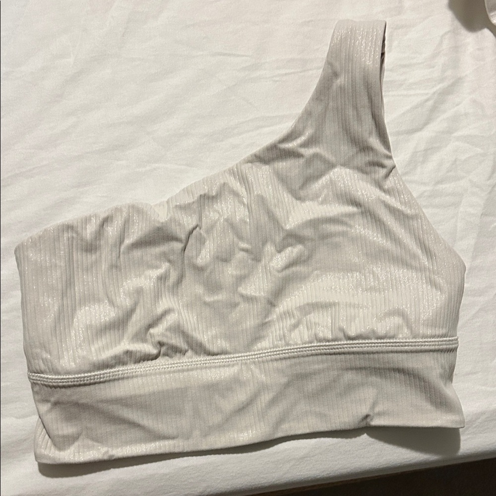 One-Shoulder Ribbed Bralette in Light Beige